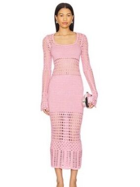 Retrofete Airie Dress Pink Crochet Pencil - Women's Midi dress metallic pink S